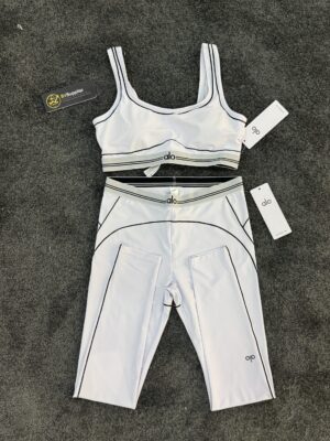 Alo Women's Letter Print High-Waist Yoga 2-Piece Set（A-class） - White, S