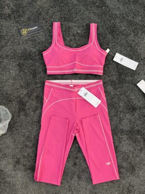 Alo Women's Letter Print High-Waist Yoga 2-Piece Set（A-class） - Rose pink, S