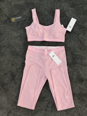 Alo Women's Letter Print High-Waist Yoga 2-Piece Set（A-class） - Peach color, S