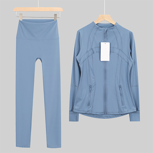 Women's Zip Up Jacket High Waist Leggings 2 Piece Yoga Set - Image 8
