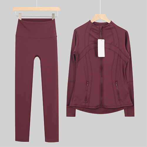 Women's Zip Up Jacket High Waist Leggings 2 Piece Yoga Set - Image 9