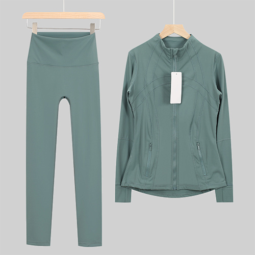 Women's Zip Up Jacket High Waist Leggings 2 Piece Yoga Set - Image 3