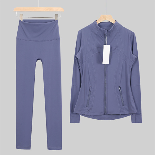 Women's Zip Up Jacket High Waist Leggings 2 Piece Yoga Set - Image 11