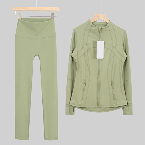 Women's Zip Up Jacket High Waist Leggings 2 Piece Yoga Set - Image 10