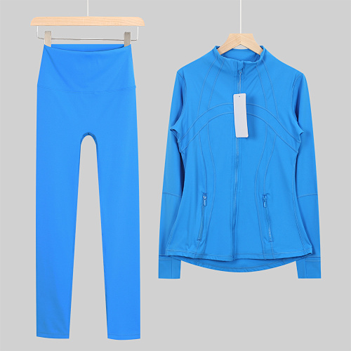 Women's Zip Up Jacket High Waist Leggings 2 Piece Yoga Set - Image 9