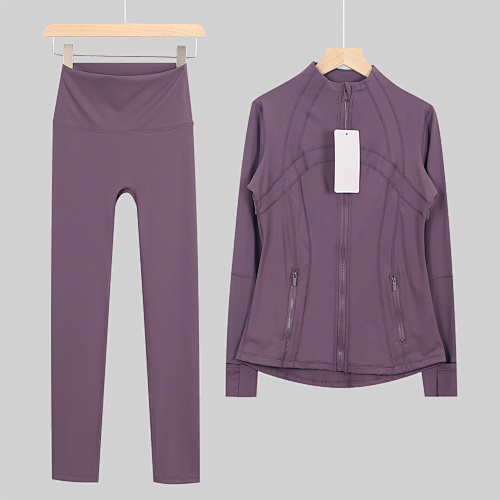 Women's Zip Up Jacket High Waist Leggings 2 Piece Yoga Set - Image 4