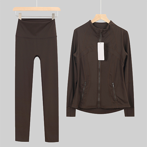 Women's Zip Up Jacket High Waist Leggings 2 Piece Yoga Set - Image 8