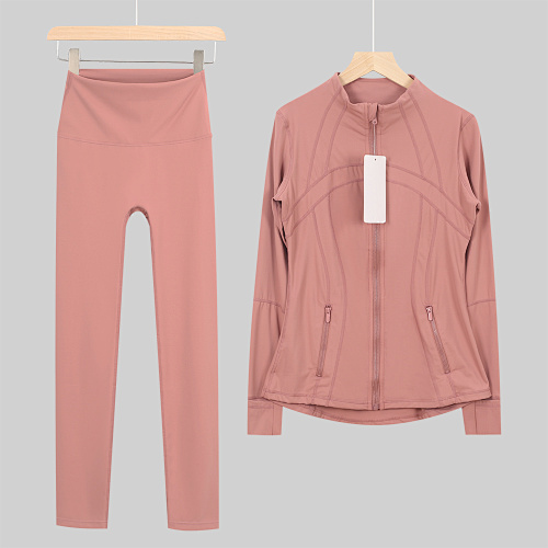 Women's Zip Up Jacket High Waist Leggings 2 Piece Yoga Set - Image 11
