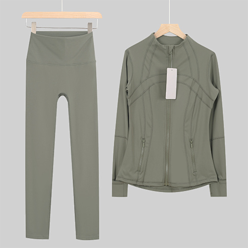 Women's Zip Up Jacket High Waist Leggings 2 Piece Yoga Set - Image 10