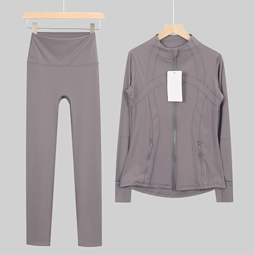 Women's Zip Up Jacket High Waist Leggings 2 Piece Yoga Set - Image 10