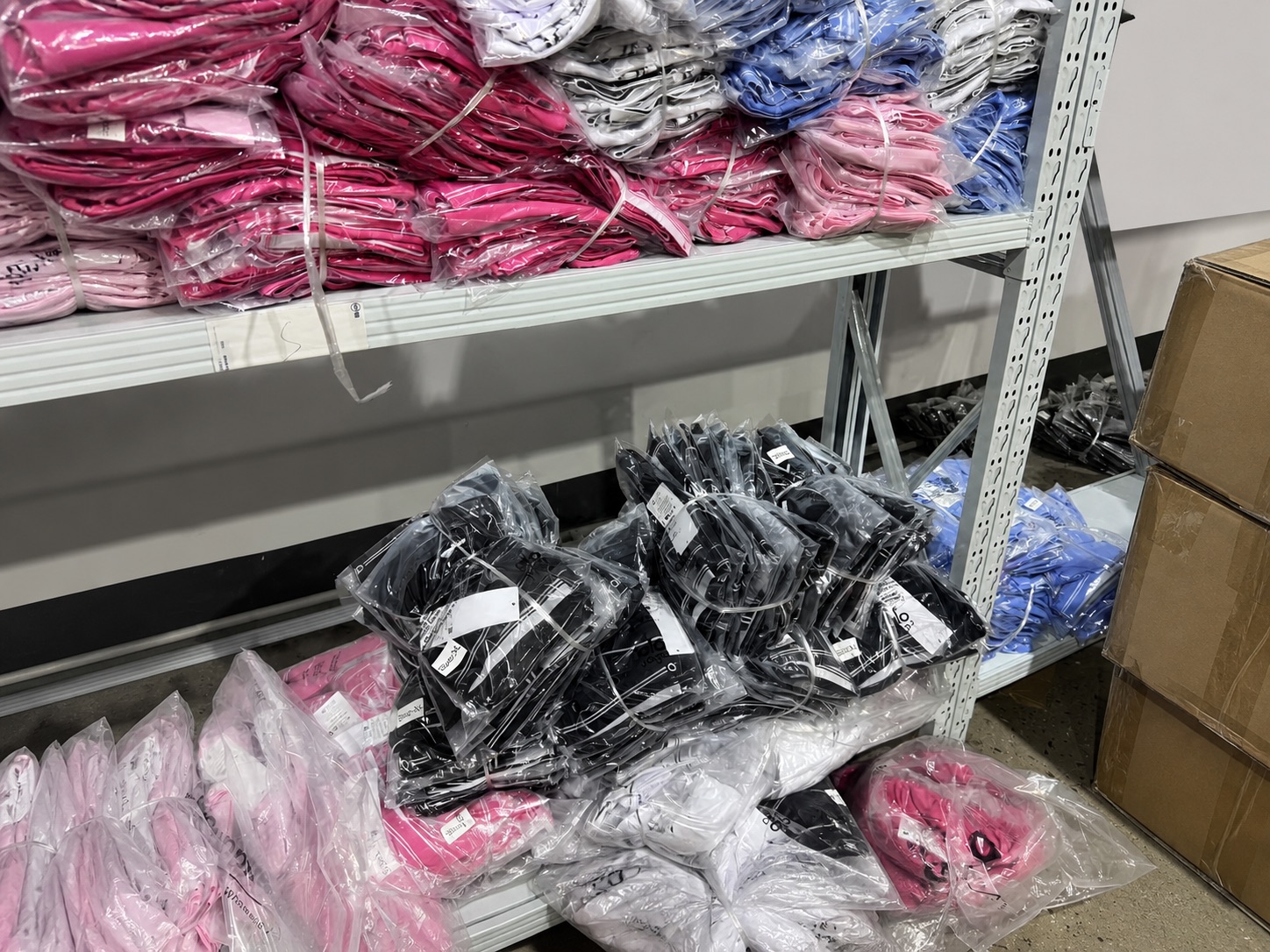 Packaged apparel stock in the SVSupplier warehouse