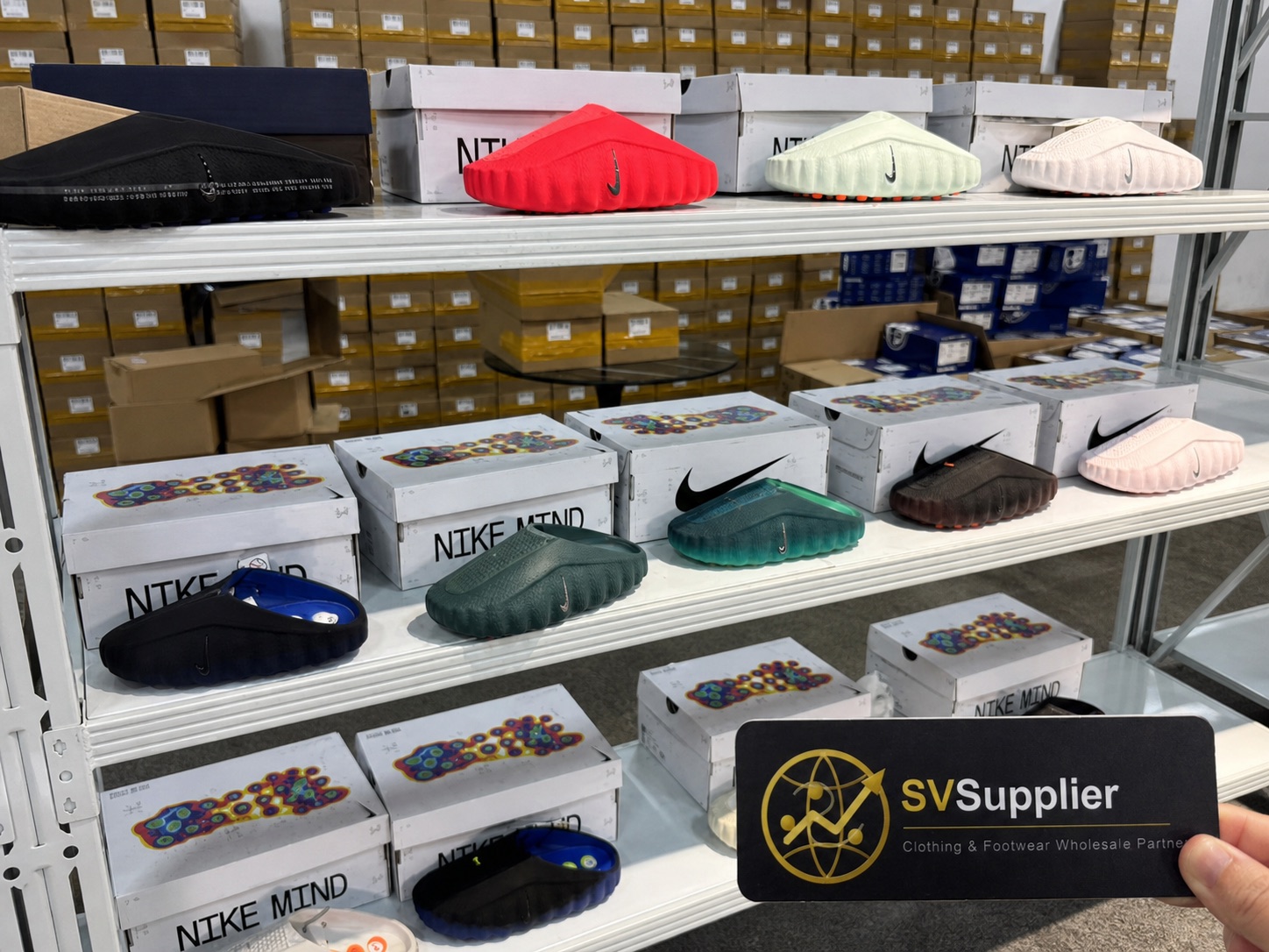 Footwear stock display with SVSupplier warehouse proof